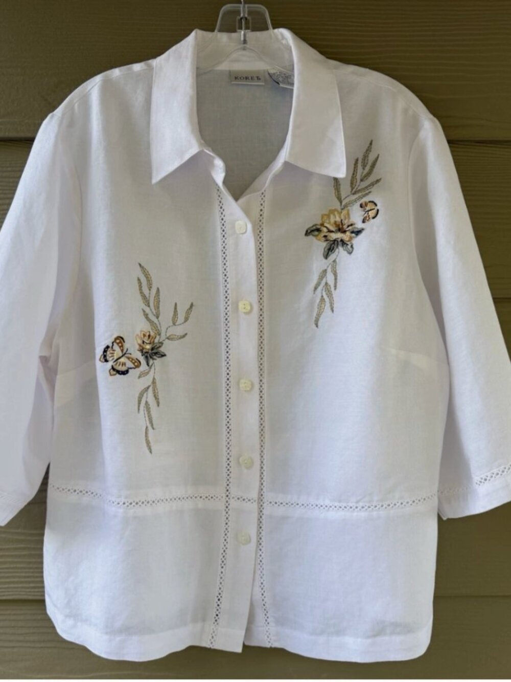 VTG KORET White Embroidered Linen Blend Coastal Boho Chic Shirt Blouse Sz 16W - Picture 3 of 10